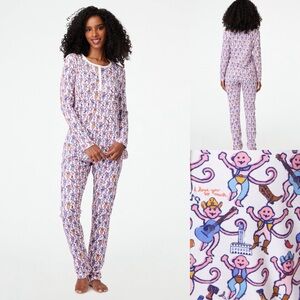 Roller Rabbit Womens Cotton Austin Texas Monkey Long Sleeve Pant Pajamas Size XL